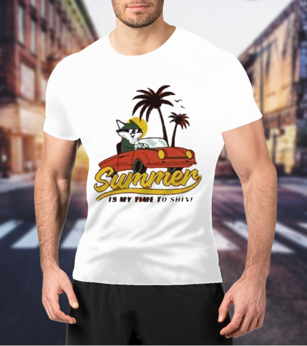 Summer Is My Time To Shine Cat In Car With Palm Trees T-Shirt