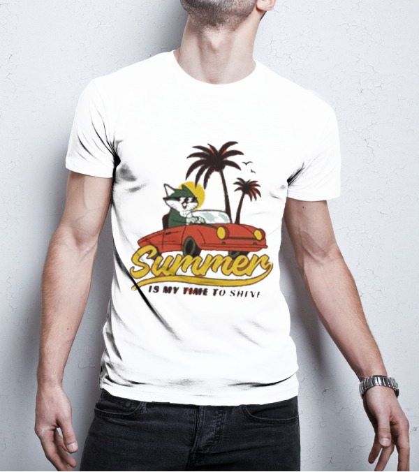 Summer Is My Time To Shine Cat In Car With Palm Trees T-Shirt