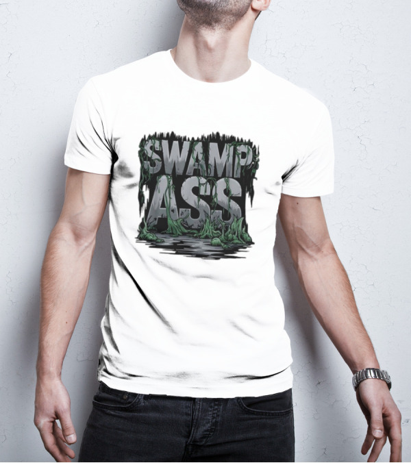 SWAMP ASS Moss-Covered Letters With Water And Grass T-Shirt