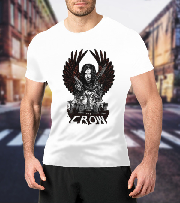 The Crow Winged Figure With Cemetery Background And Gothic Text The Crow T-Shirt