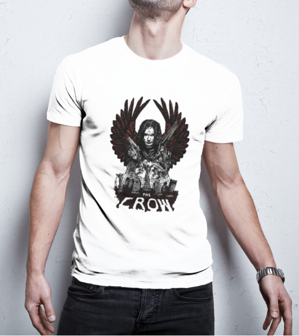 The Crow Winged Figure With Cemetery Background And Gothic Text The Crow T-Shirt