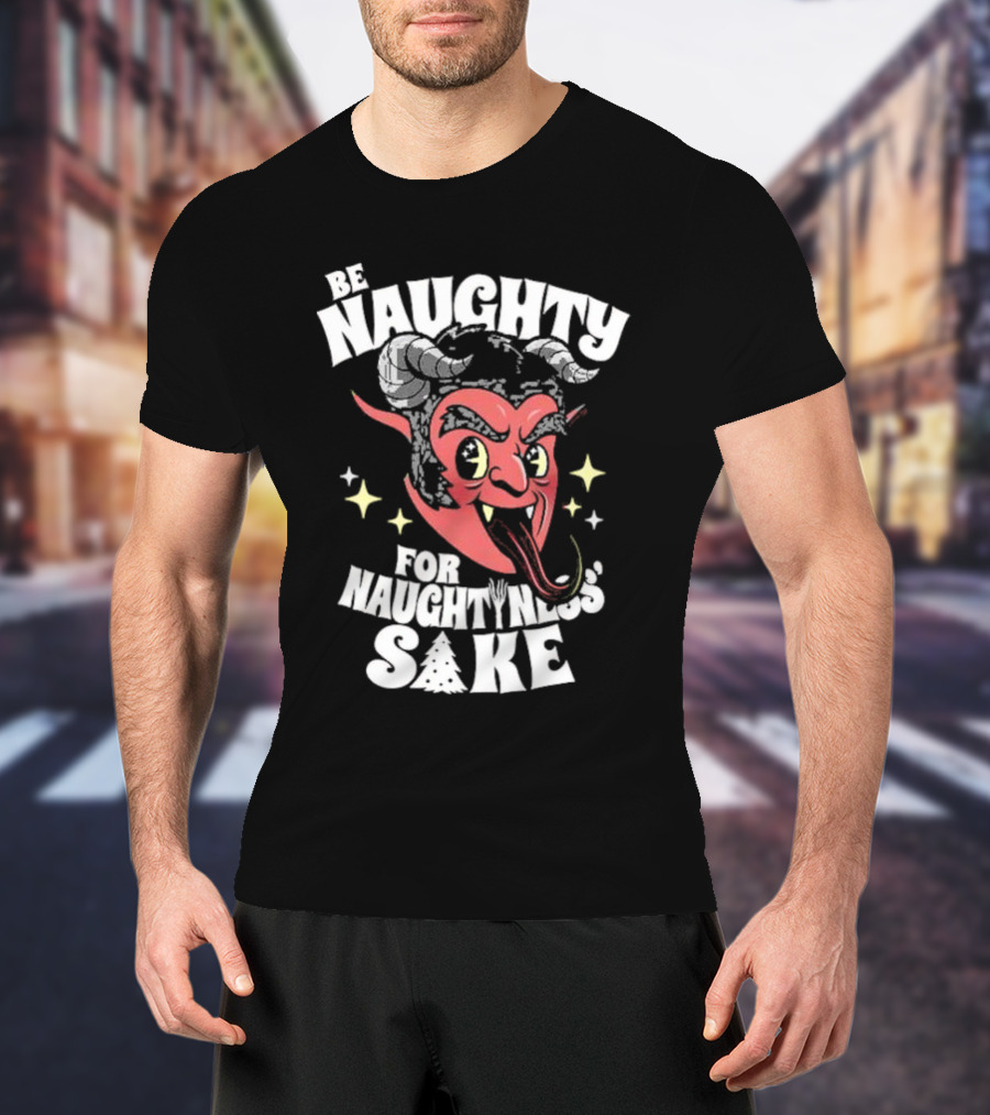 Be Naughty For Naughtiness Sake Cute Vintage Krampus Christmas Meme Devil Horns Red Face T-Shirt