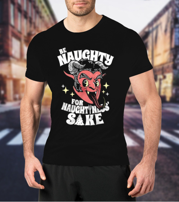 Be Naughty For Naughtiness Sake Cute Vintage Krampus Christmas Meme Devil Horns Red Face T-Shirt