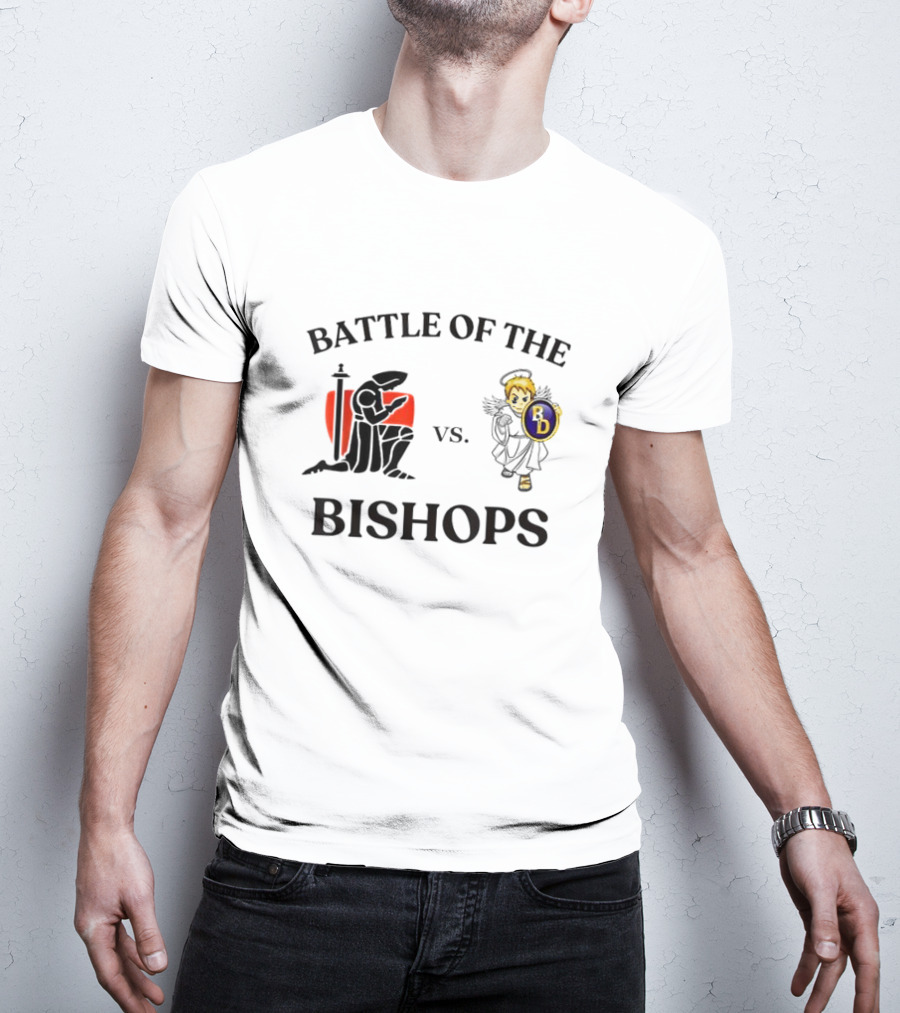 Battle Of The Bishops Vs. Black Knight And Angel Holding Shield T-Shirt