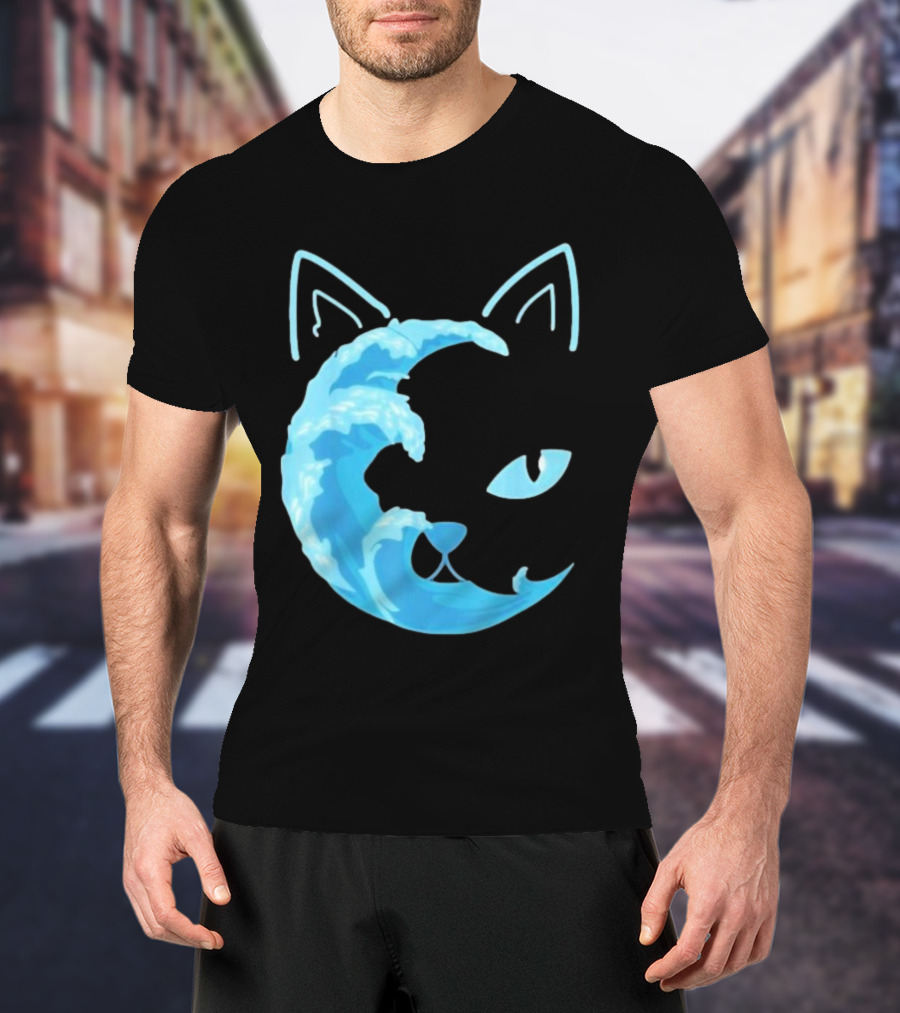 Cat Wave Face Blue T-Shirt