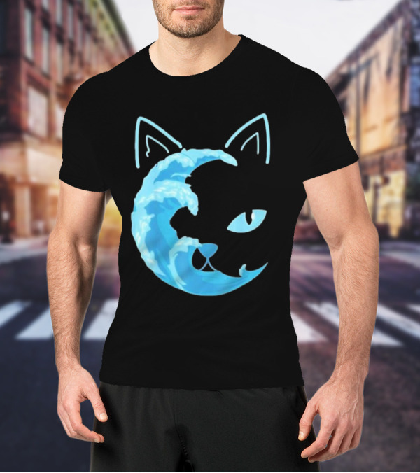 Cat Wave Face Blue T-Shirt