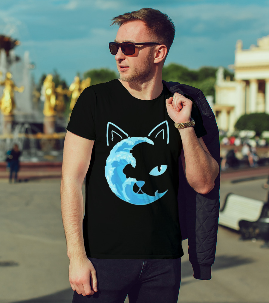 Cat Wave Face Blue T-Shirt