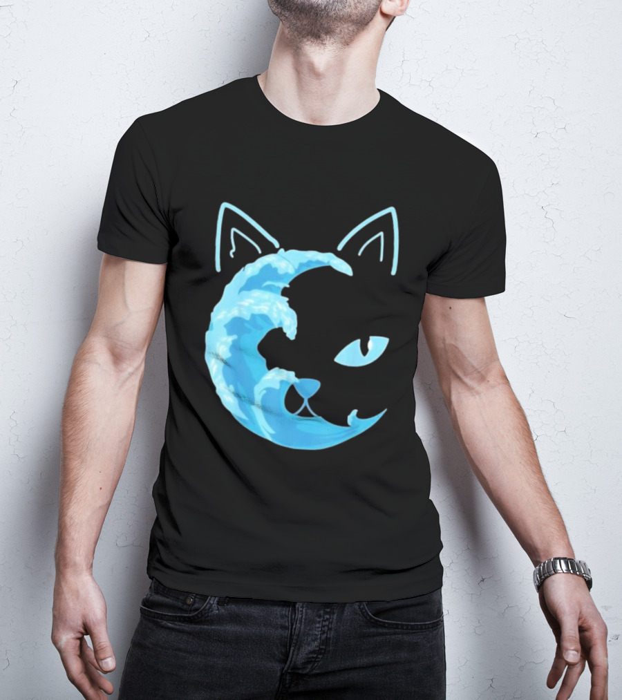 Cat Wave Face Blue T-Shirt