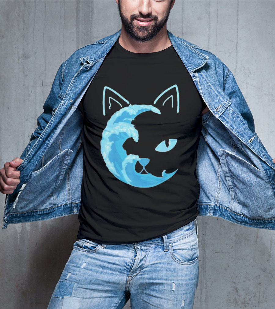 Cat Wave Face Blue T-Shirt