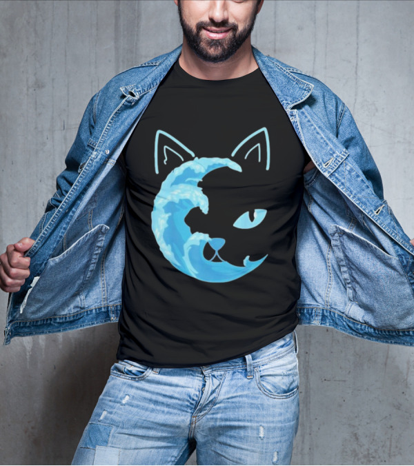 Cat Wave Face Blue T-Shirt