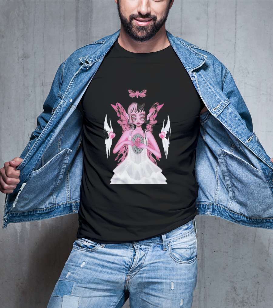 Melanie Martinez Portals Heart Pink Winged Character With Moth And Eyes T-Shirt