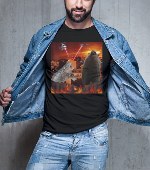 Moo Deng And Pesto Battle Urban Showdown With Helicopters And Laser Beams T-Shirt
