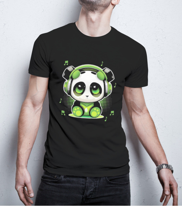 DJ Panda Headphones Music Notes Panda Vitrolinha T-Shirt
