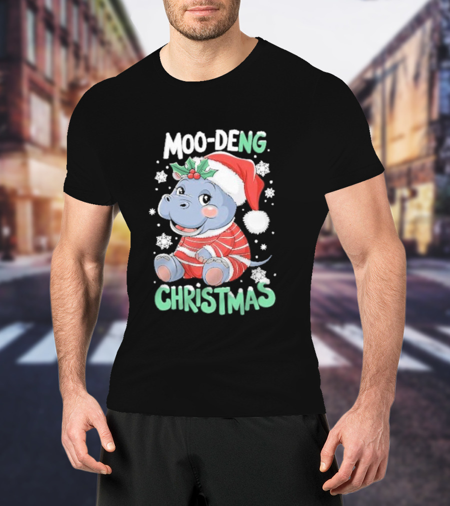 Moo-Deng Hippo Christmas Baby Pigmy Zoo Family T-Shirt