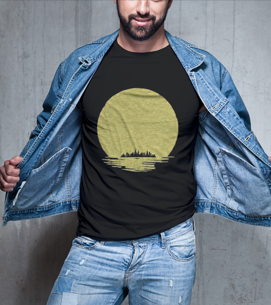 Michigan Skyline Reflected Under Golden Moon T-Shirt