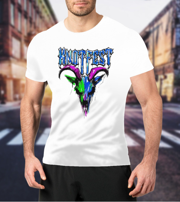 Knotfest Vintage White Concert Pencil Sketch Goat Multicolor T-Shirt