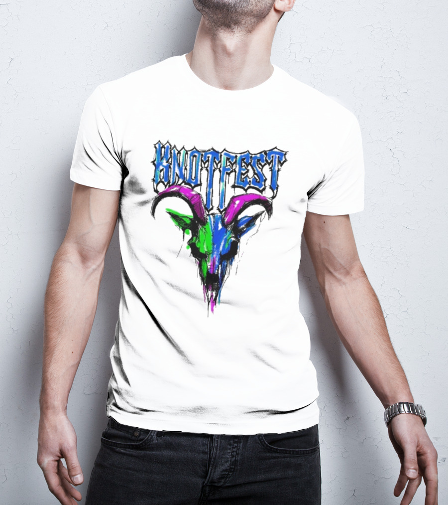 Knotfest Vintage White Concert Pencil Sketch Goat Multicolor T-Shirt