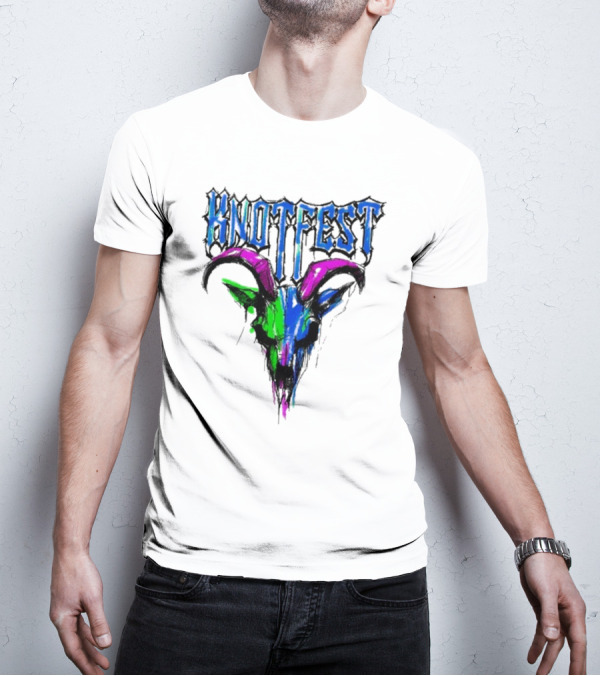 Knotfest Vintage White Concert Pencil Sketch Goat Multicolor T-Shirt