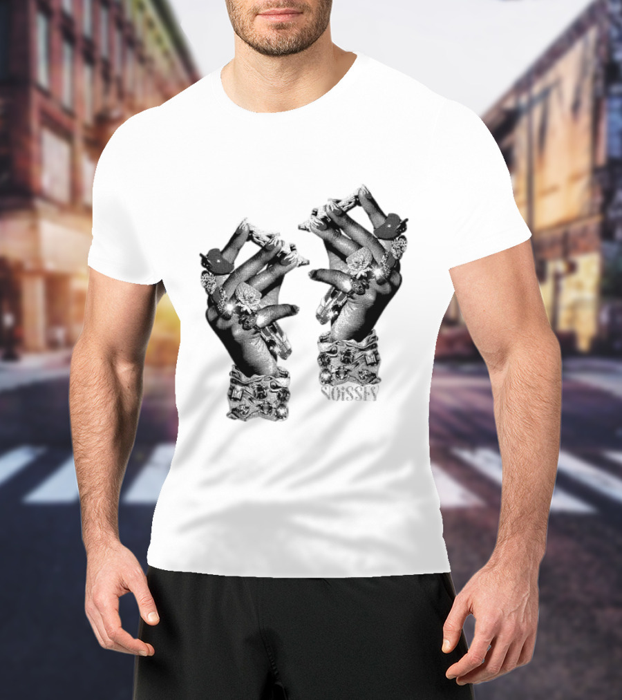 Noisey Vintage Diamond Adorned Fingers Monochrome Print T-Shirt