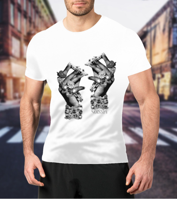 Noisey Vintage Diamond Adorned Fingers Monochrome Print T-Shirt
