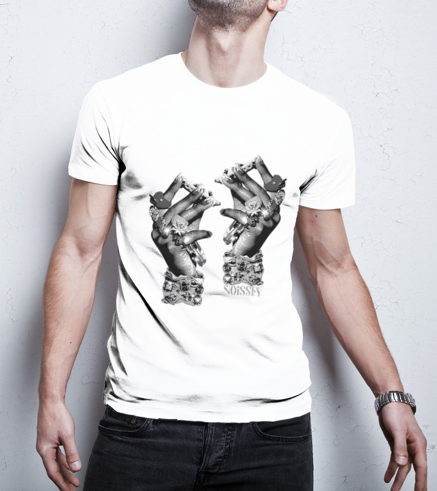 Noisey Vintage Diamond Adorned Fingers Monochrome Print T-Shirt