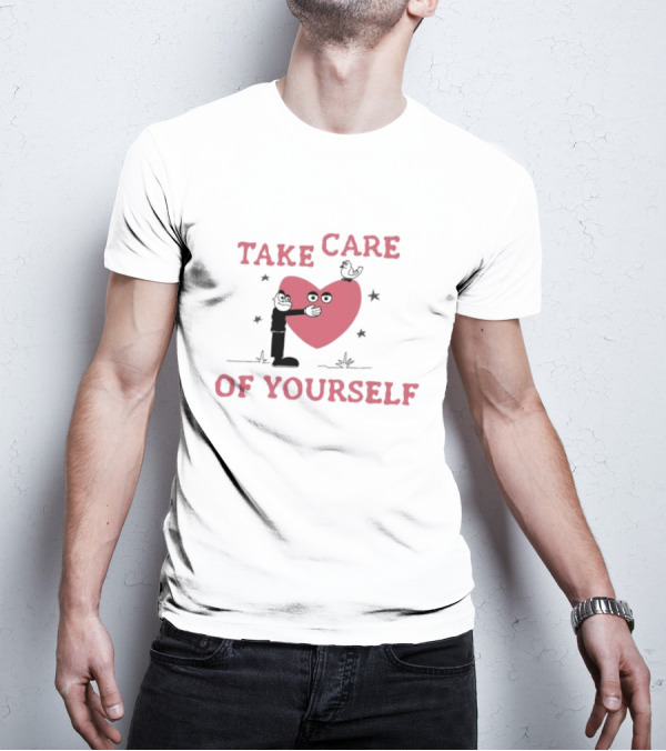 Take Care Of Yourself Heart With Cartoon Character And Bird T-Shirt
