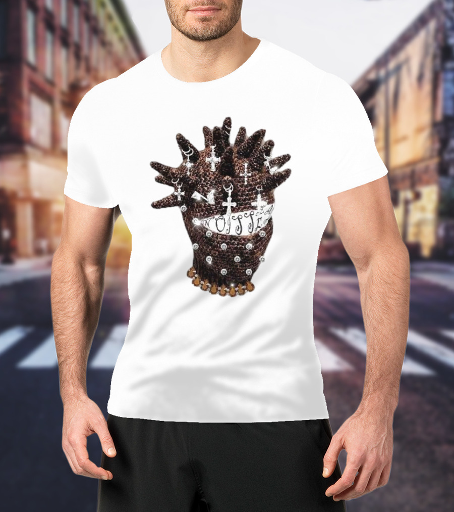 Unique Knitted Hood Spiked Viking Cross Decorated T-Shirt