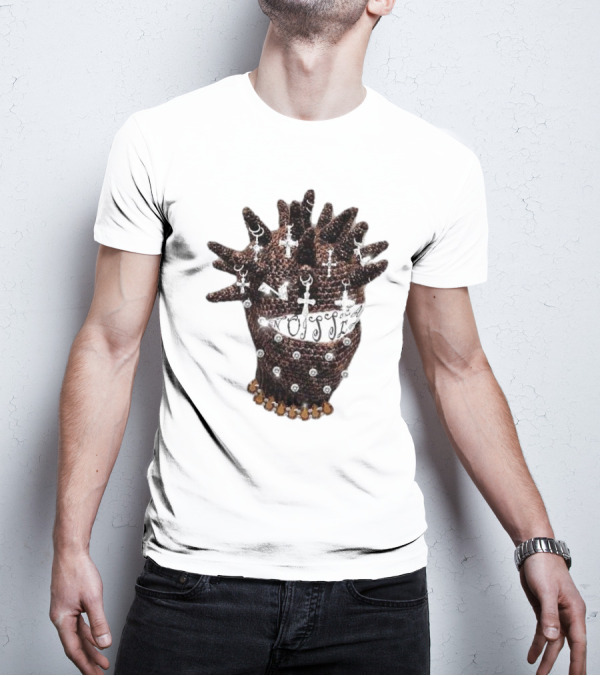 Unique Knitted Hood Spiked Viking Cross Decorated T-Shirt