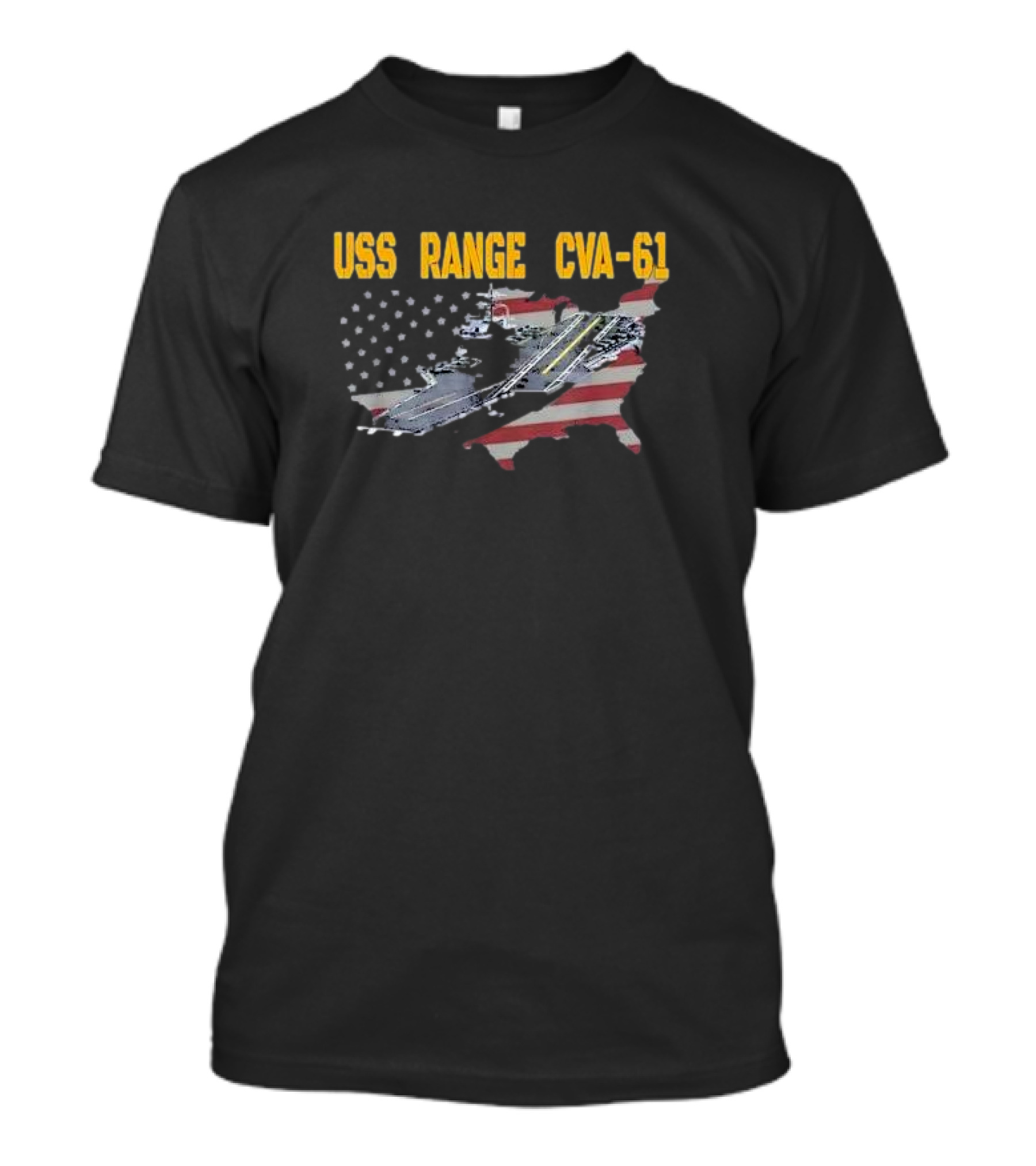 USS Ranger CVA-61 Veterans Aircraft Carrier American Flag Map T-Shirt