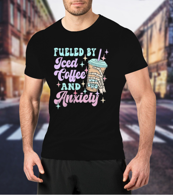 Fueled By Iced Coffee And Anxiety Skeleton Hand Pastel Aesthetic T-Shirt