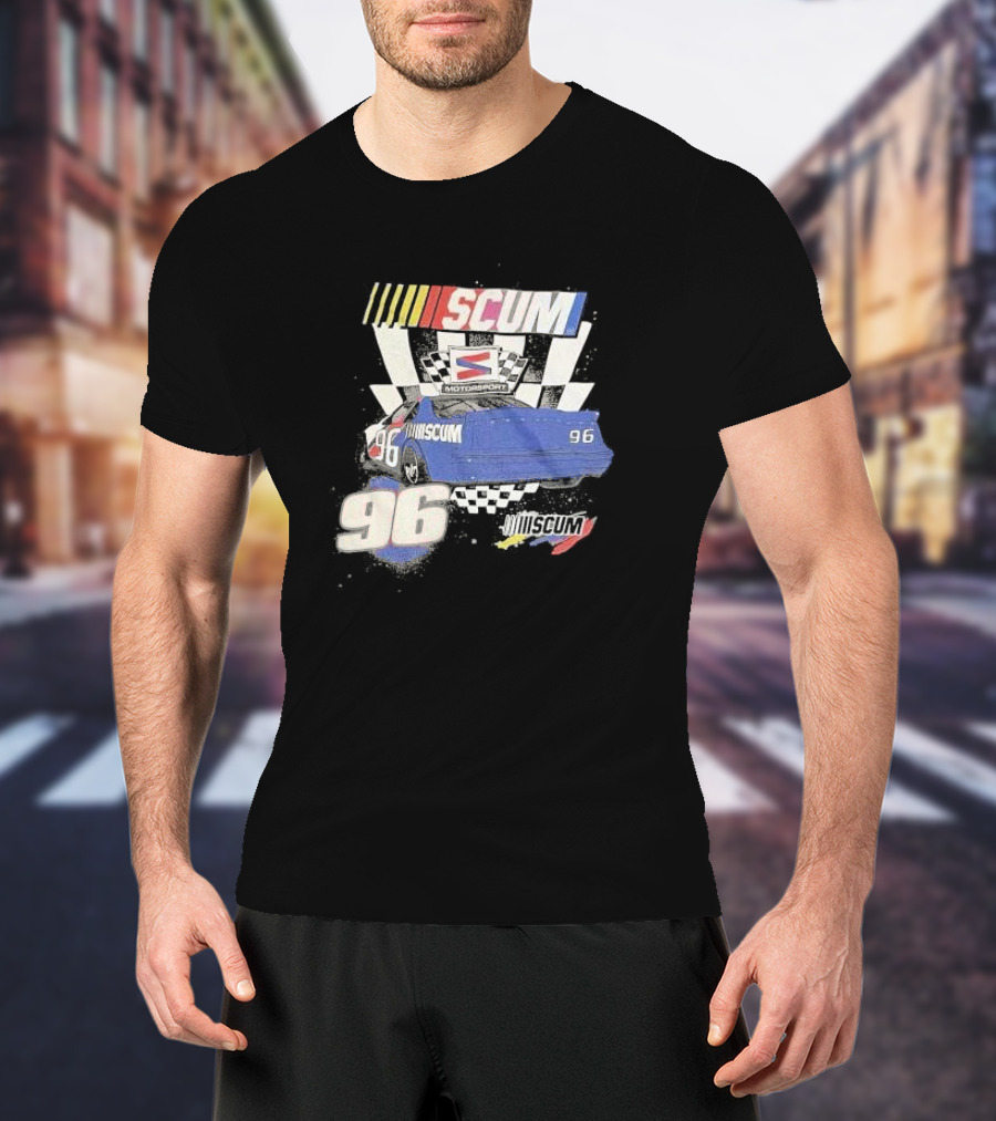 SCUM Motorsports Racing 96 Checkered Flag Car Print T-Shirt