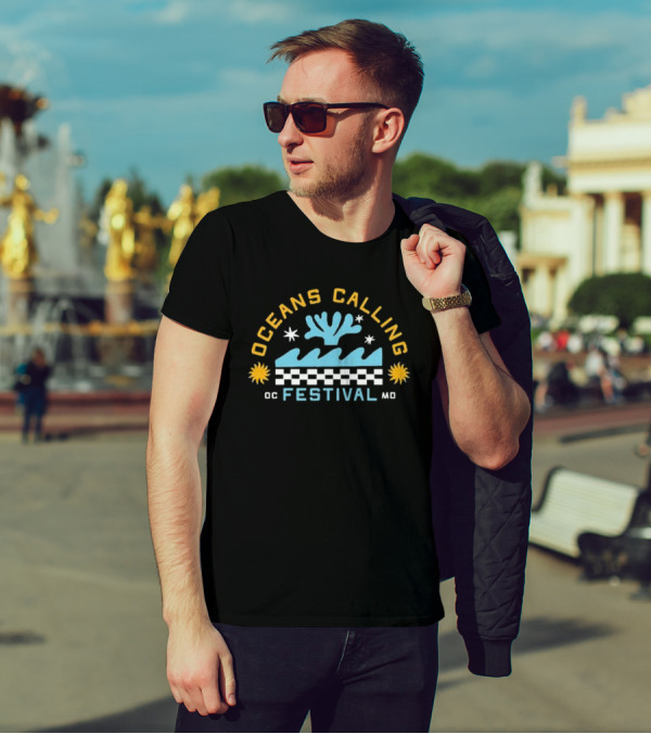 Oceans Calling Festival OC Festival MD Checkered Waves And Stars T-Shirt