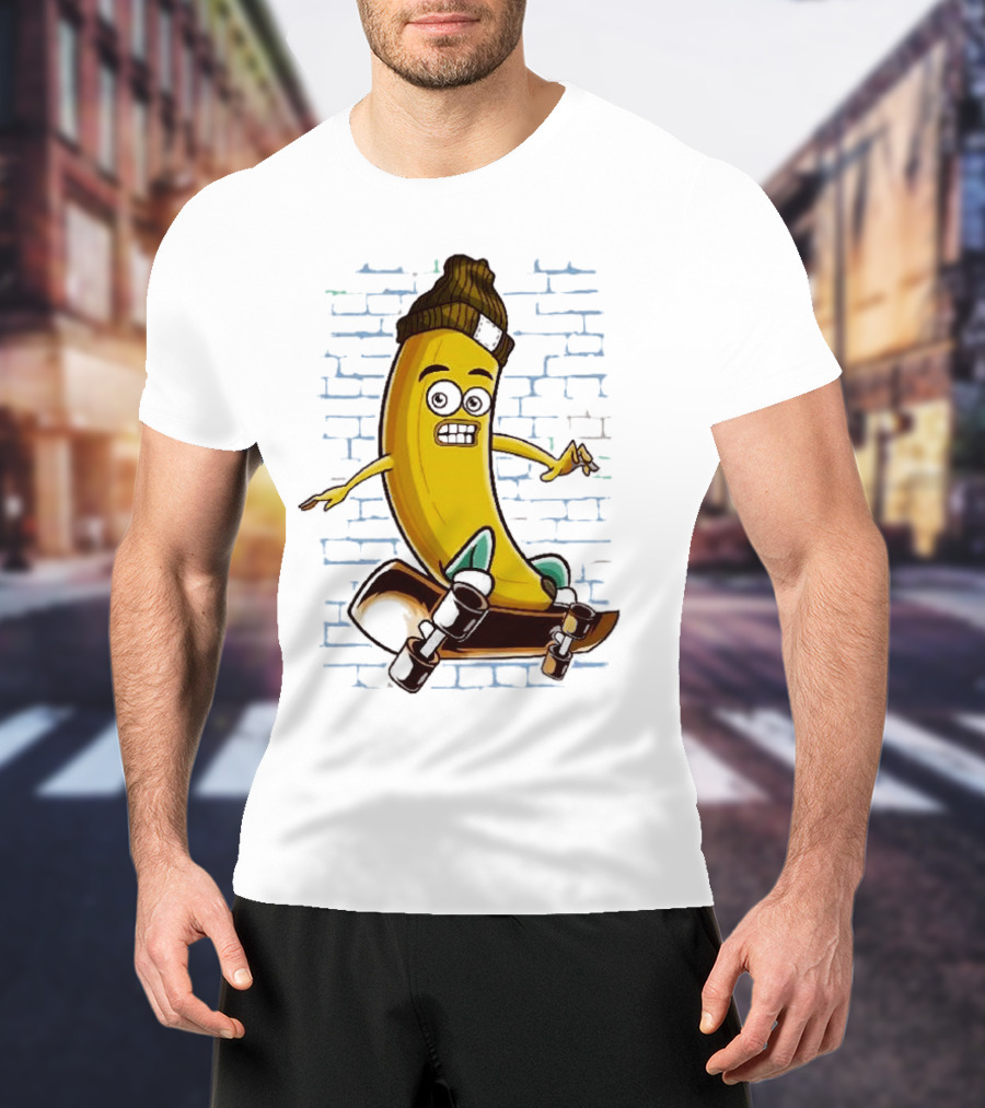 Inktastic Skateboarding Banana Beanie Graffiti Style Skateboard Rider T-Shirt