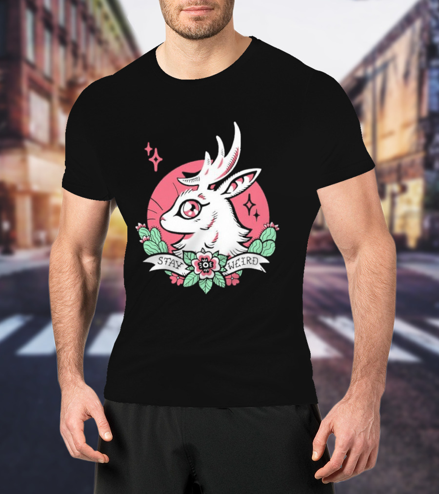 Stay Weird Bgibs Fantasy Deer Floral Circle Cactus Flowers T-Shirt