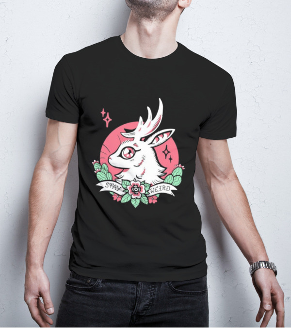 Stay Weird Bgibs Fantasy Deer Floral Circle Cactus Flowers T-Shirt