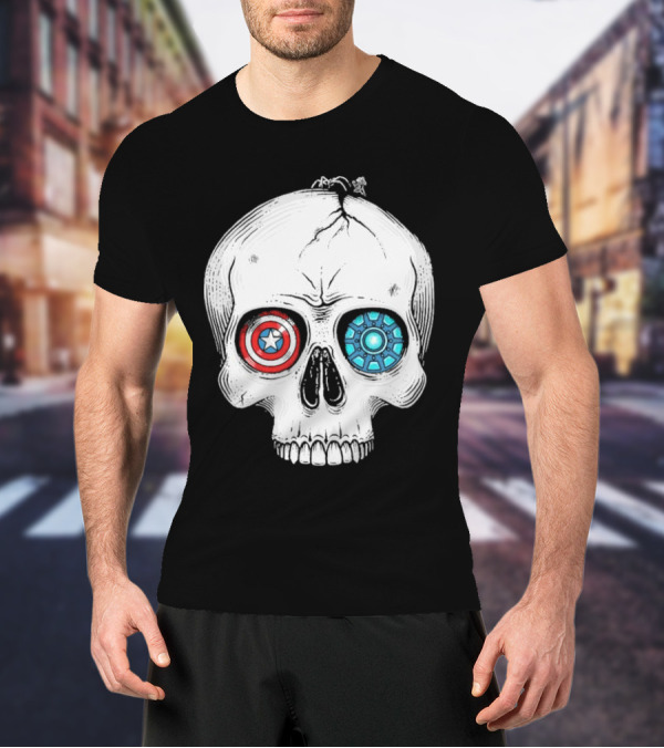 United We Stand Captain America Iron Man Civil War Skull T-Shirt