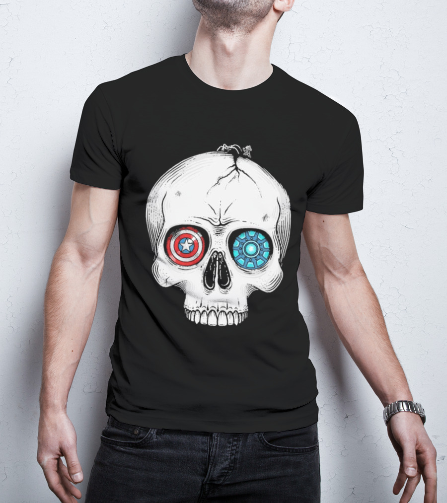 United We Stand Captain America Iron Man Civil War Skull T-Shirt