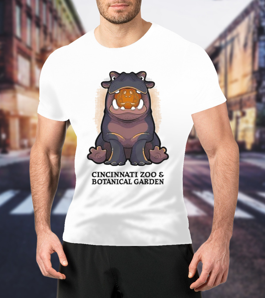 Cincinnati Zoo And Botanical Garden Fiona With Pumpkin Glow Outline T-Shirt