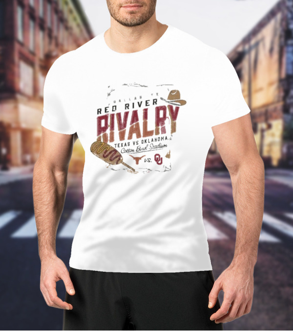 Red River Rivalry Texas Longhorns Vs. Oklahoma Sooners Corn Dog Dallas Cotton Bowl Stadium T-Shirt