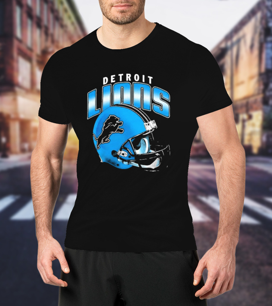 Detroit Lions Blue Gradient Football Helmet T-Shirt