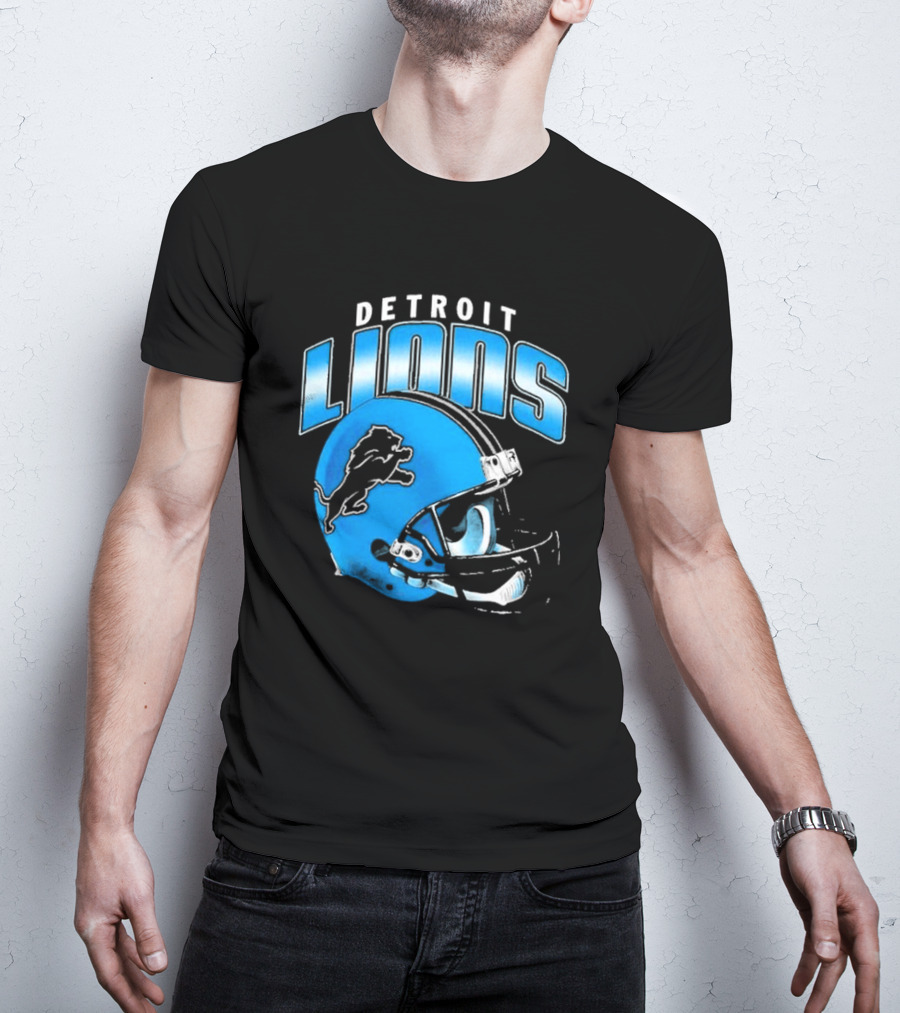 Detroit Lions Blue Gradient Football Helmet T-Shirt