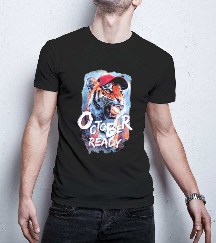 October Ready Tiger Baseball Sports Playoffs Roaring With Determination T-Shirt