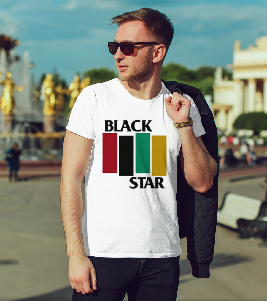 Black Star Flag Red Black Green Gold Vertical Bars T-Shirt