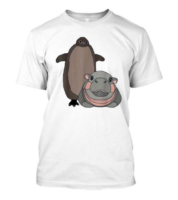 Pesto The Penguin And Moo Deng The Baby Hippo Cartoon Characters T-Shirt
