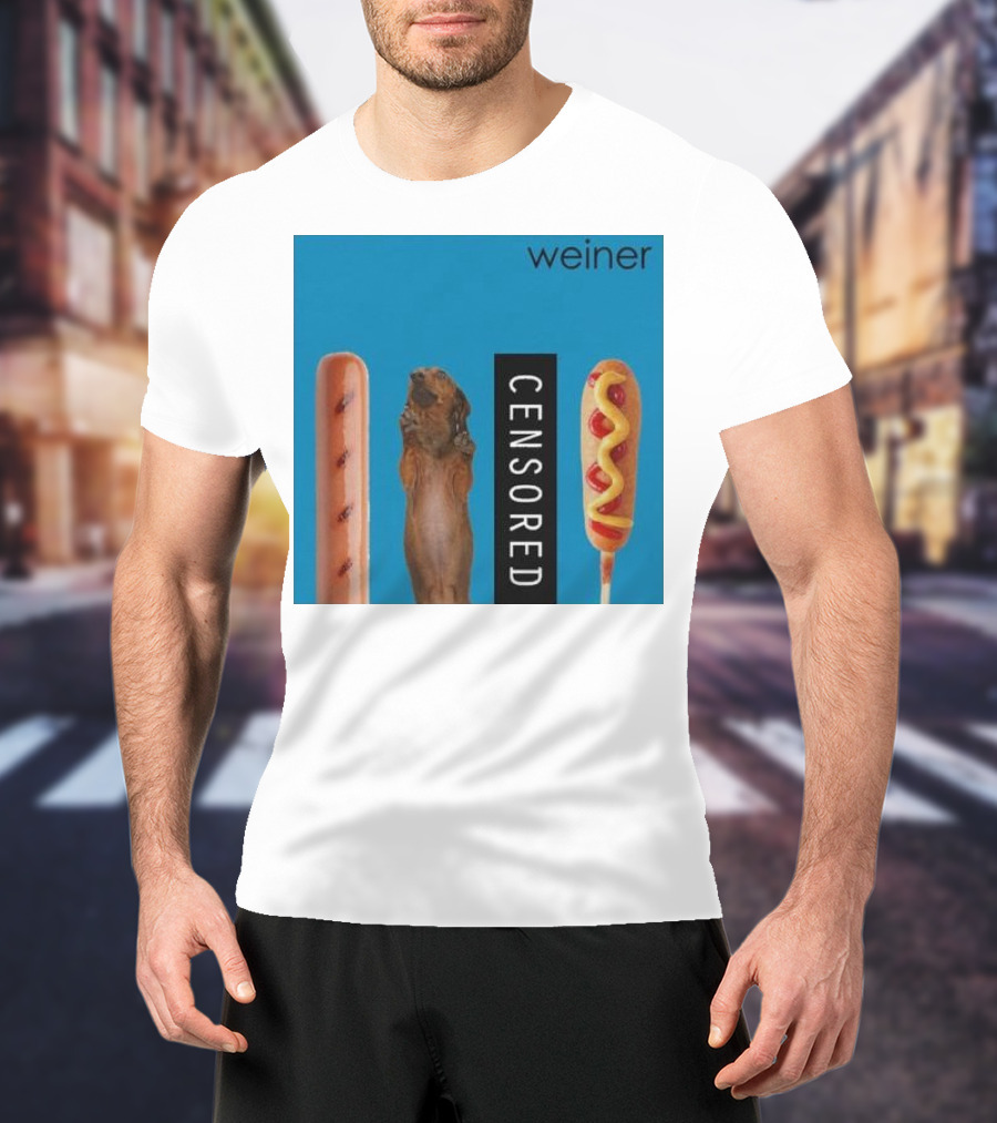 Weiner Hotdogs Censored Blue Background T-Shirt