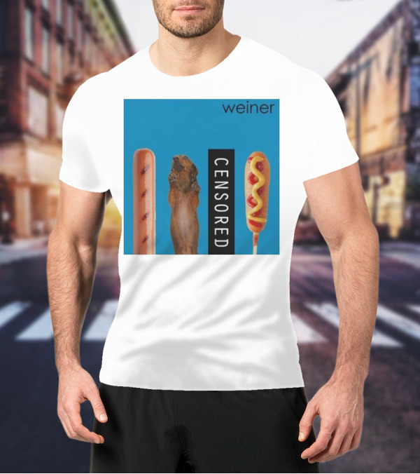 Weiner Hotdogs Censored Blue Background T-Shirt