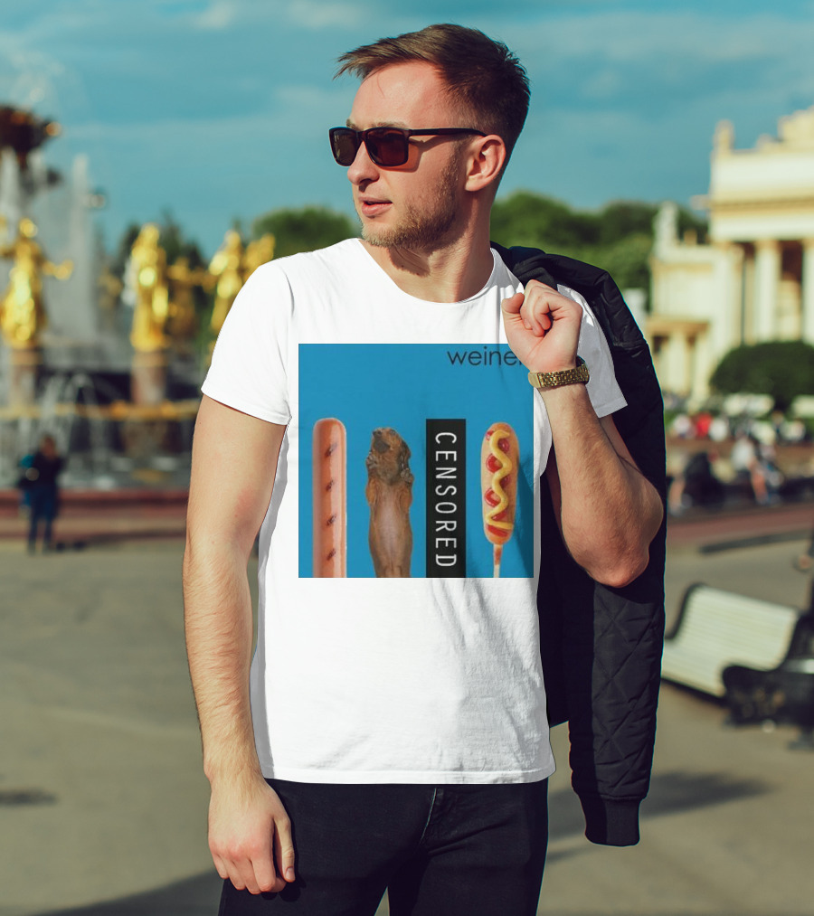 Weiner Hotdogs Censored Blue Background T-Shirt