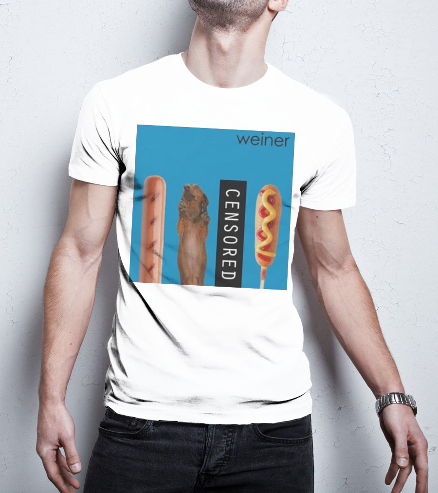 Weiner Hotdogs Censored Blue Background T-Shirt