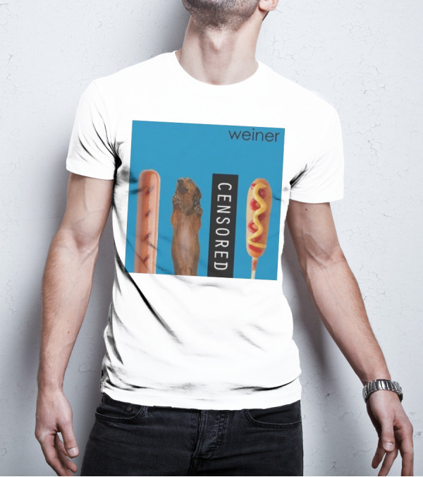 Weiner Hotdogs Censored Blue Background T-Shirt