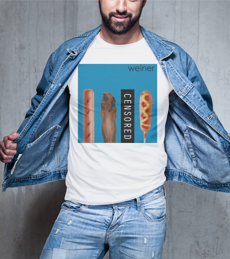 Weiner Hotdogs Censored Blue Background T-Shirt
